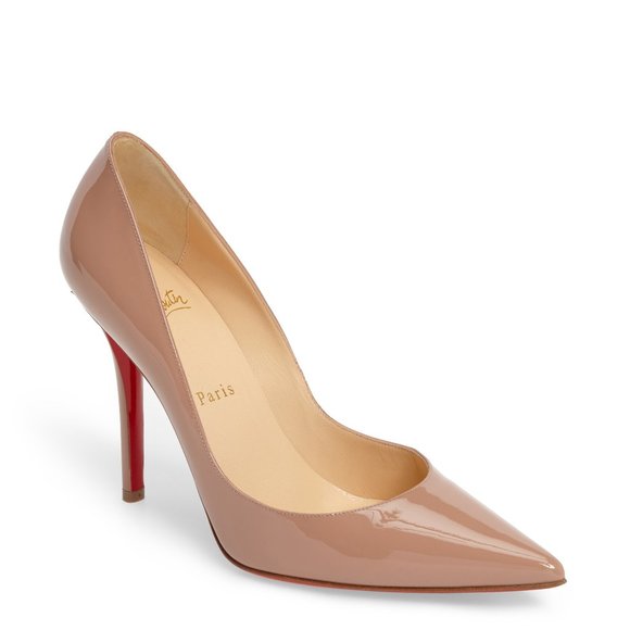 Christian Louboutin Shoes - Christian Louboutin Apostrophy Pointy Toe Pump In Nude Patent Heels